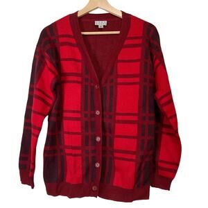 A5554821 JOAN RIVERS Cotton Jacquard Plaid Cardigan Red XS